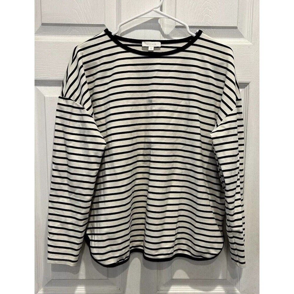 All Row Womens Striped Long Sleeve Top Black White Contrast Trim Size L Parisian